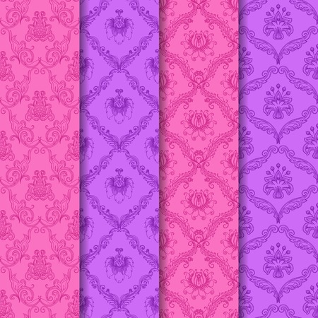 Set of 4 seamless floral patternのイラスト素材
