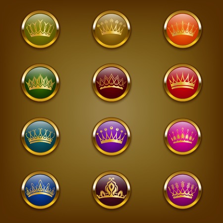 Set of luxury gold icons with crowns for design. Page, web decoration. のイラスト素材