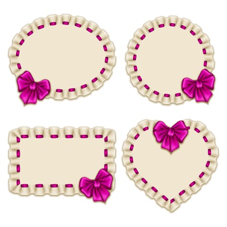 Set of elegant templates frame design for luxury invitation, gift card with ruffles, bow, place for text. Vector illustration EPS10のイラスト素材