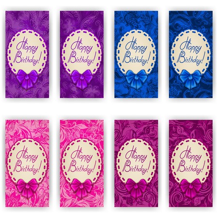 Set of elegant templates of luxury invitation, gift card with lace ornament, bow & place for textのイラスト素材