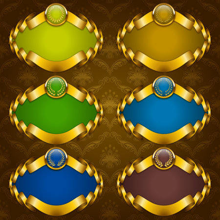 Set of ornate luxury vintage frames with golden laurel wreathsのイラスト素材