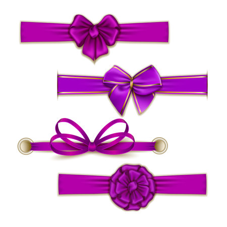 Set of elegant silk color bows, ribbons for design. Vector illustration EPS10.のイラスト素材