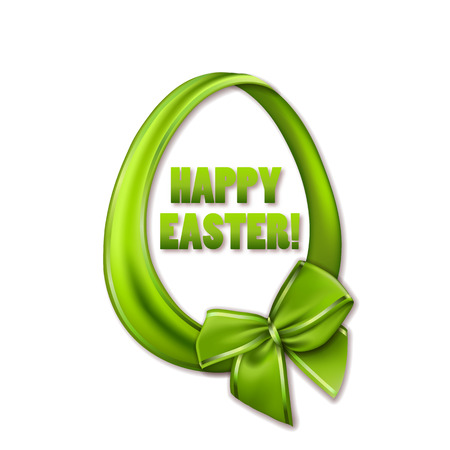 Elegant template for design of invitation, gift, greeting card, flyer with Easter egg with ribbons, bow, place for text on white background. Festive Happy easter vector illustration EPS 10.のイラスト素材