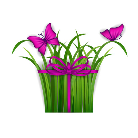 Abstract festive summer background with grass, butterflyのイラスト素材