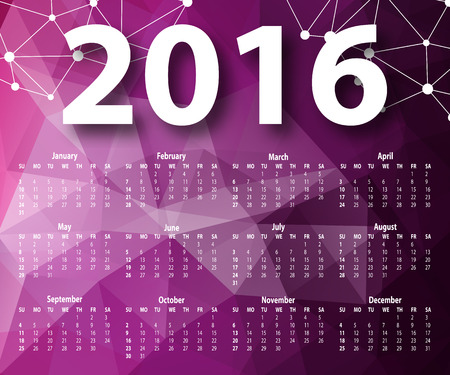 Elegant template for 2016 calendar year in geometric graphic style for poster, site, web design. Abstract modern polygonal background. Vector illustration EPS 10.のイラスト素材