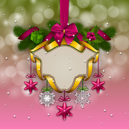 New Years background - a garland of fir branches, balls, berriesのイラスト素材