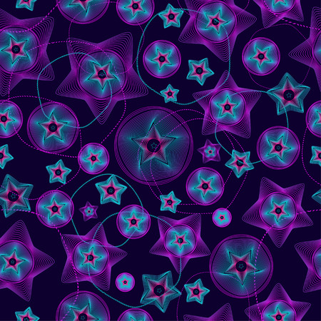seamless geometric pattern with stars and circles, dark backgroundのイラスト素材