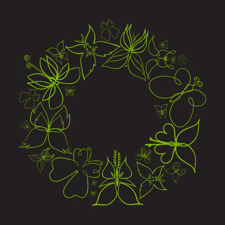 butterfly round frame, dark backgroundのイラスト素材