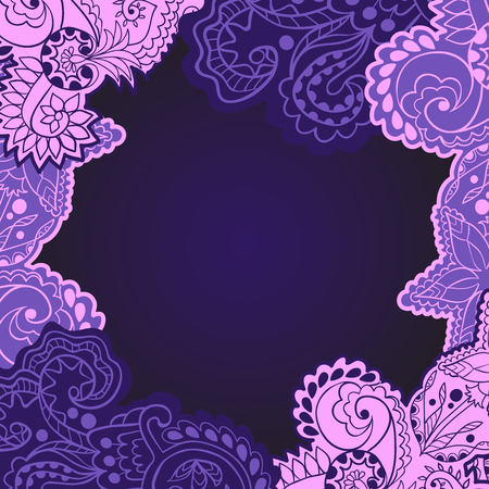 floral hand-drawn frame, dark background, flourish borderのイラスト素材