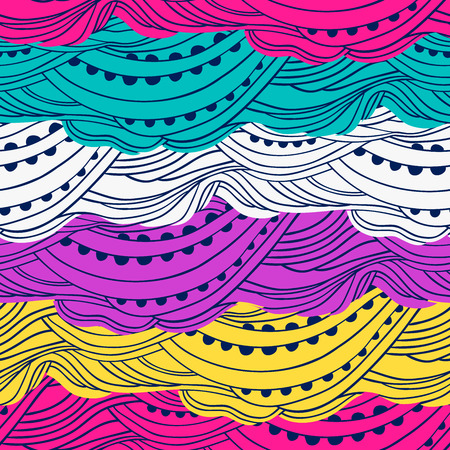 Abstract seamless wavy pattern, hand-drawn waves vector, colorful wave background, can be used for design fabric, wrapping paper, package and etc., Eps 8のイラスト素材