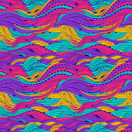 Abstract seamless wavy pattern, hand-drawn waves vector, colorful wave background, can be used for design fabric, wrapping paper, package and etc., Eps 8のイラスト素材