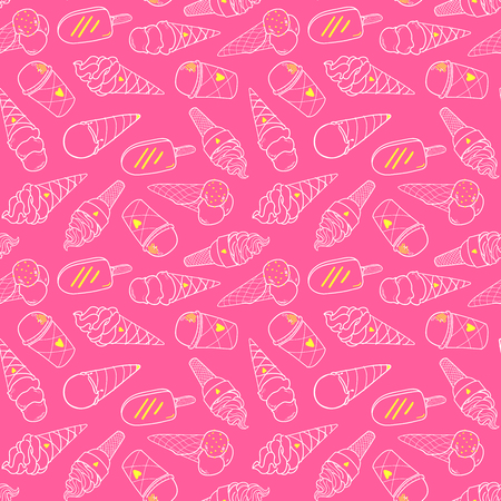 Seamless pink ice cream pattern, hand-drawn summer background, ice-cream vectorのイラスト素材