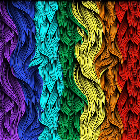 Abstract hand-drawn waves pattern, wavy rainbow color backgroundのイラスト素材