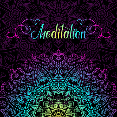 Vector hand-drawn oriental mandala with place for text, ethnic mandala border, decorative background with colorful gradient ornament, good for greeting card and invitation, EPS 10のイラスト素材