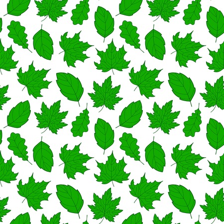 Doodle leaves seamless pattern, vector hand-drawn leaf wallpaperのイラスト素材