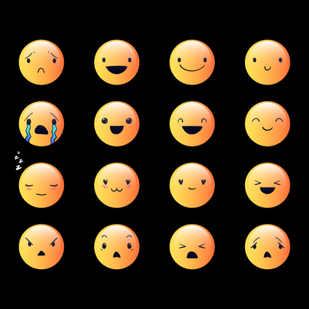 Yellow emoticons with different emotions, vector set of various cute expressionsのイラスト素材