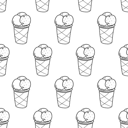 Seamless doodle ice cream pattern, hand-drawn ice cream cup wallpaper, ice-cream vector background, EPS 8のイラスト素材