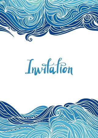 Elegant vertical seamless wave border. Wavy striped pattern.  frame in doodle style. Template for card, invitation or poster.のイラスト素材