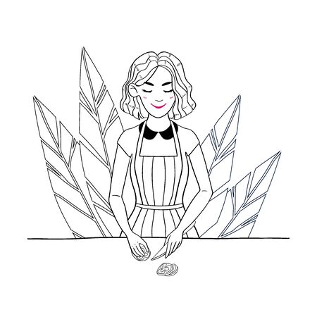 Cooking Girl Cut a Tomatoのイラスト素材
