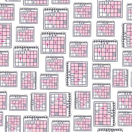 Calendar Doodle Seamless Patternのイラスト素材