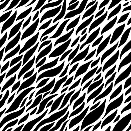 Abstract Stroke seamless pattern. Vector illustration of flutter flying leaves. Doodle wavy floral background. Black and white. EPS 8のイラスト素材