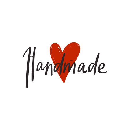Handmade lettering emblem with heart. Handwritten handdrawn label for hand craft product and handicraft shop. Homemade, DIY, do it yourself concept.のイラスト素材