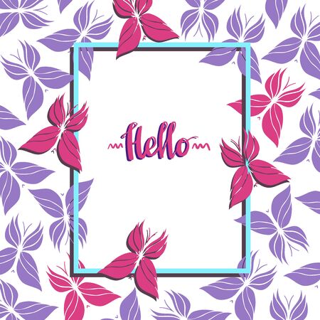 Beautiful Butterfly Frame. Elegant square ornate border with place for your text. Butterflies card template in vector. Playful background for your design. EPS 8 vectorのイラスト素材