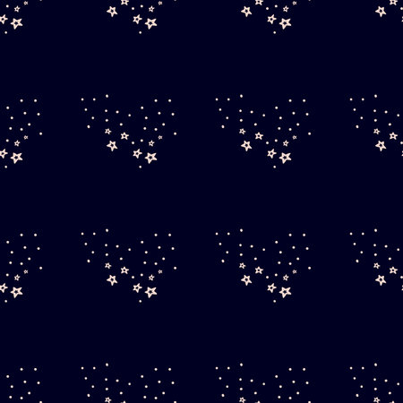 Seamless pattern with hand drawn stars on a dark background. Starry vector illustration. Cosmic...