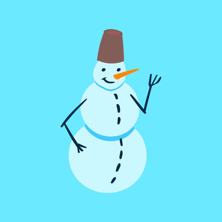 Vector flat snowman on blue background. Holiday blue illustration.のイラスト素材