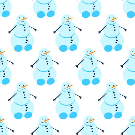Snowman seamless pattern. Christmas and New Year background with snowmen. Holiday hand drawn wallpaper.のイラスト素材