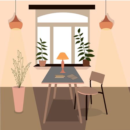 Workplace with desk. Vector home office and freelancer workplace concept. Flat vector illustrationのイラスト素材
