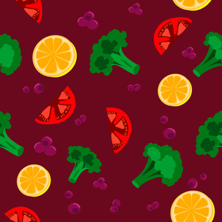 Pattern - broccoli, lemon, tomato. Food pattern