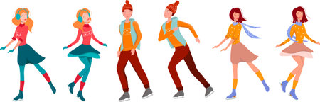 Set of Ice figure skating people in beautiful poses. Winter sports activity figure ice skating illustrations. Vectorのイラスト素材