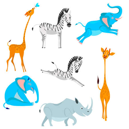Animals of Africa. Rhino, giraffe, elephant, zebra. Vector illustrationのイラスト素材