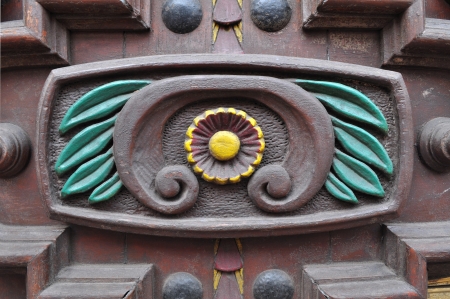 Detail sunflower and leafs mexican doorの写真素材