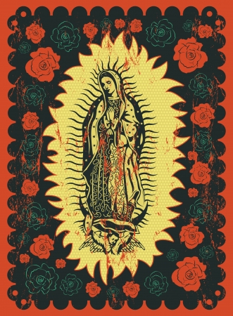 Mexican Virgin of Guadalupe - vintage silkscreen style poster のイラスト素材