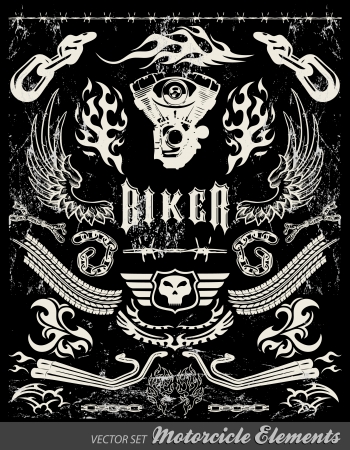 Chopper Motorcycle elements - chalkboard - Grunge effects can be easily removed のイラスト素材