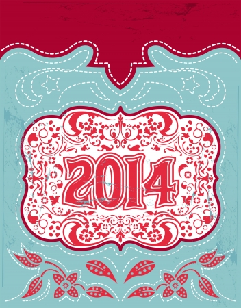 2014 New Year holidays vintage cardのイラスト素材