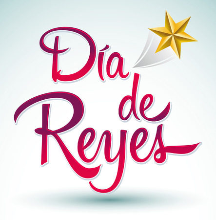 Dia de reyes - Day of kings spanish text - is a latin tradition for having the children receive presents by the three wise men on the night of January 5のイラスト素材