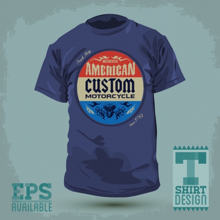 Vintage Graphic T-shirt design - american custom motorcycle badge - Vector illustration - t-shirt printのイラスト素材