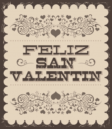 Feliz Dia de San Valentin - Happy Valentines day spanish text - vintage vector cardのイラスト素材