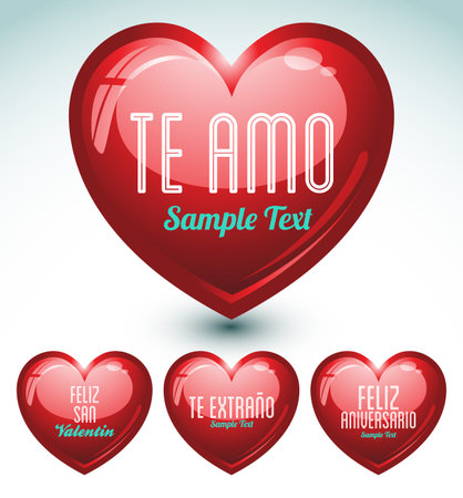 set of hearts and love messages in spanish language - ideal for celebrations, holidays, wedding and valentines dayのイラスト素材