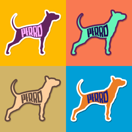 Perro - Dog Spanish text - Dog Silhouette Collection - setのイラスト素材