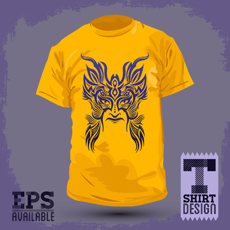 Graphic T-shirt design -Tribal mask - vector illustration のイラスト素材