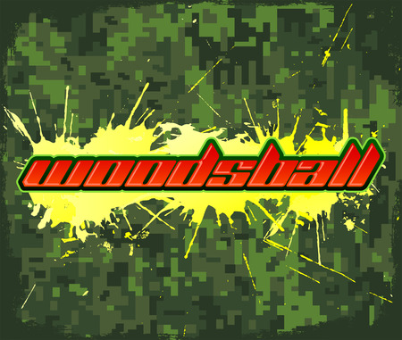 Woodsball - is a format of paintball gaming,  icon, colorful bannerのイラスト素材