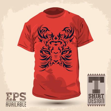 Graphic T-shirt design -Abstract tribal tiger - vector illustration のイラスト素材