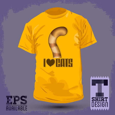 Graphic T- shirt design - i love cats, Cat tail Icon - emblem, lettering - shirt graphic design - vector illustration.のイラスト素材