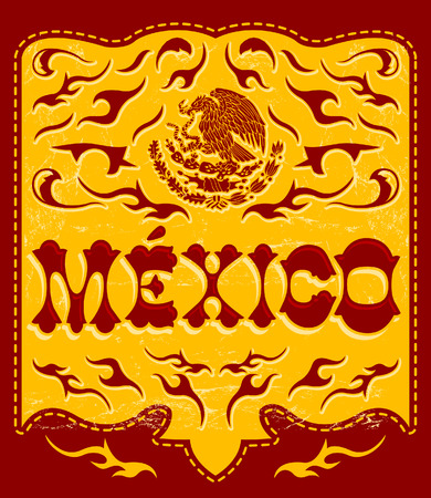 Traditional Mexico sign - mexican poster - card - invitation - Mexican flag colorsのイラスト素材