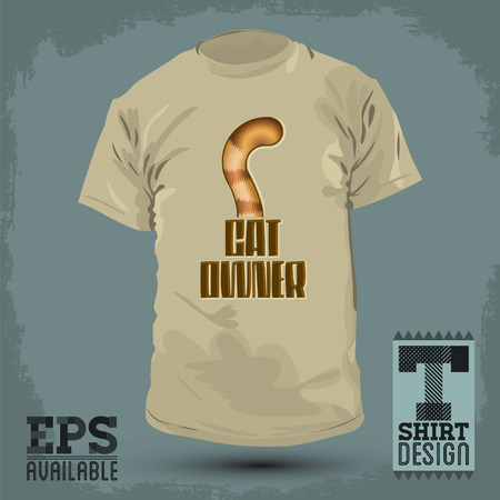 Graphic T- shirt design - Cat Owner, Cat tail Icon - emblem, lettering - shirt graphic design - vector illustration.のイラスト素材
