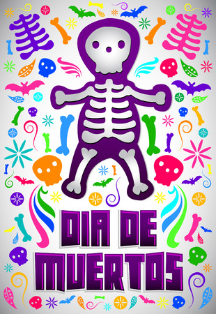 Dia de Muertos - Mexican Day of the death spanish text colorful candy vector decorationのイラスト素材